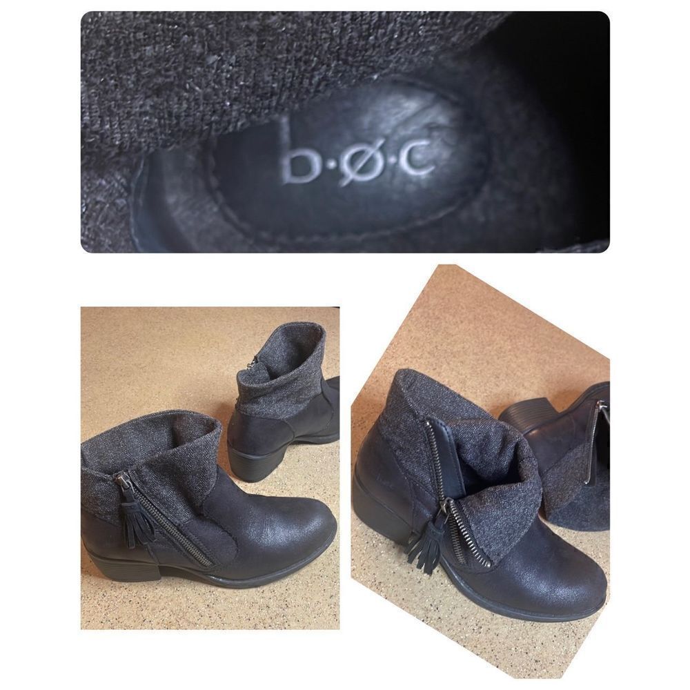 b.o.c. Born Black Faux Leather & Herringbone Fabric Ankle Boots sz 7